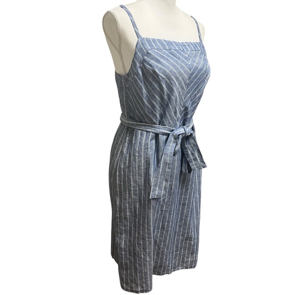 Banana Republic Striped Linen Blend Shift Dress Blue White Tie Waist Size 8 NWT - Picture 13 of 13